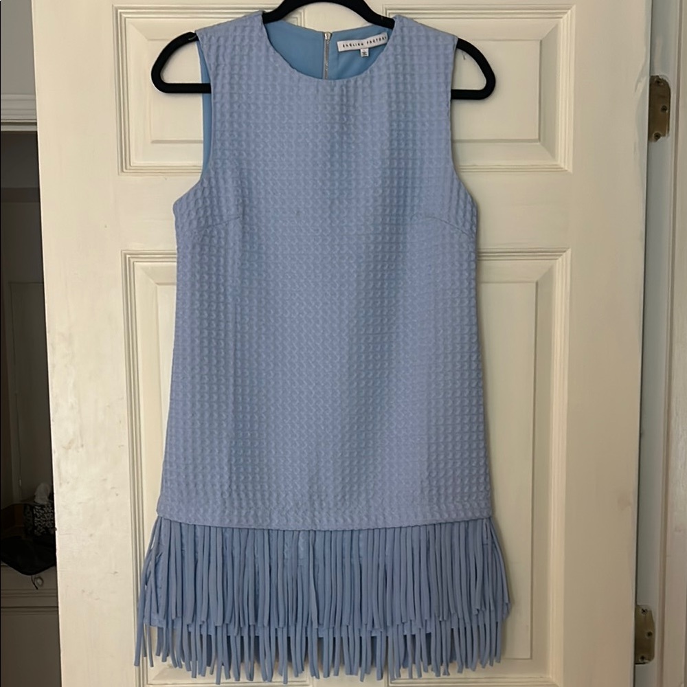 English Factory Light Blue Textured Fringe Dress